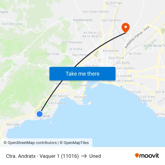 Ctra. Andratx - Vaquer 1 (11016) to Uned map