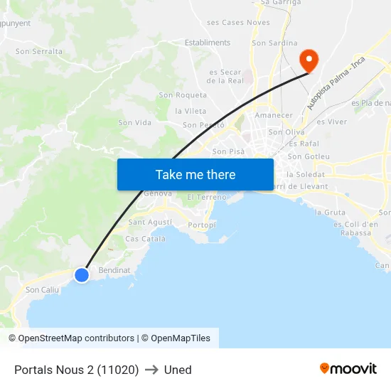 Portals Nous 2 (11020) to Uned map