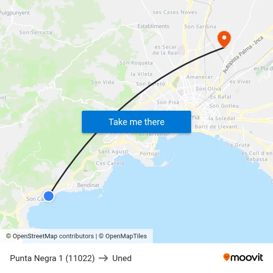 Punta Negra 1 (11022) to Uned map
