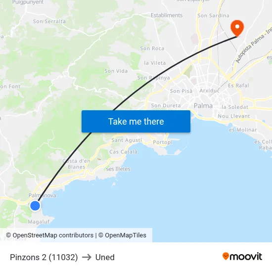Pinzons 2 (11032) to Uned map
