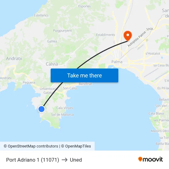 Port Adriano 1 (11071) to Uned map