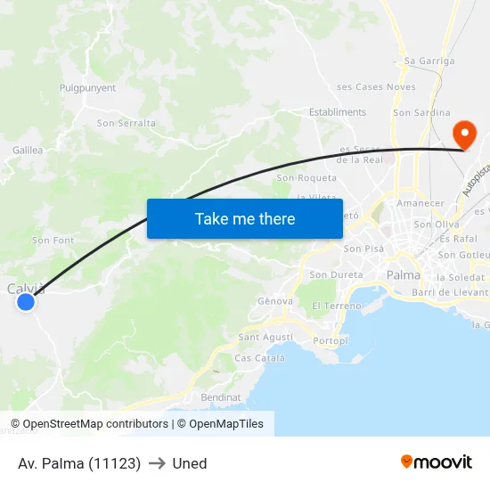 Av. Palma (11123) to Uned map