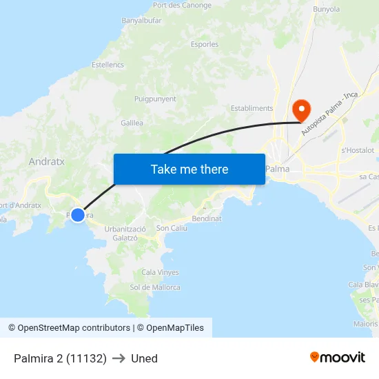 Palmira 2 (11132) to Uned map