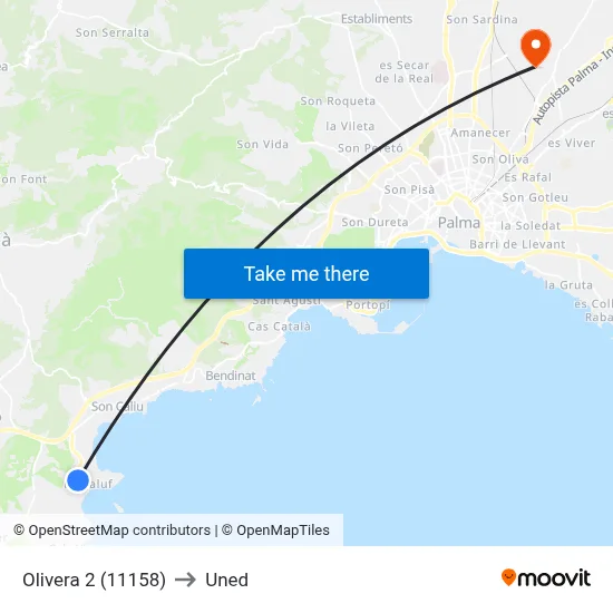 Olivera 2 (11158) to Uned map