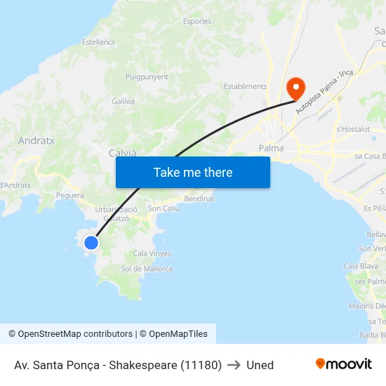 Av. Santa Ponça - Shakespeare (11180) to Uned map