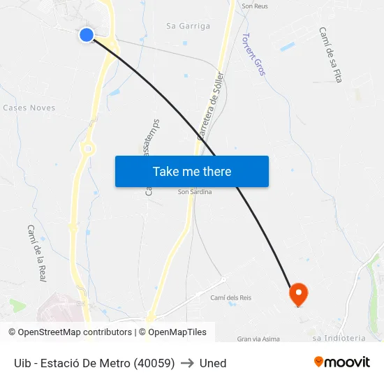 Uib - Estació De Metro (40059) to Uned map