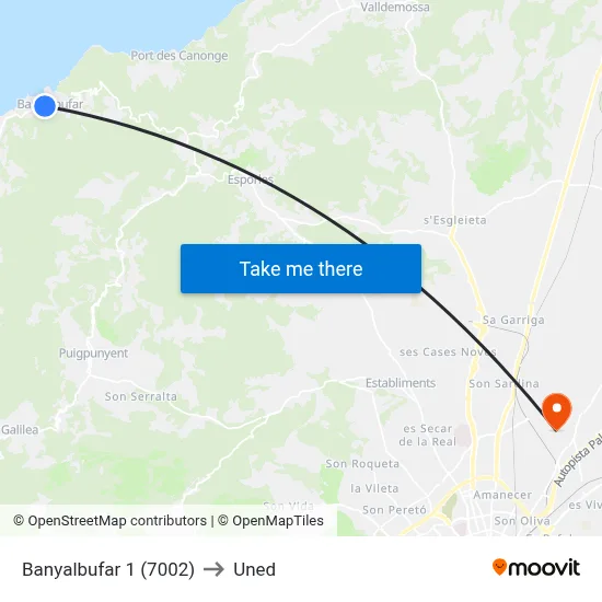 Banyalbufar 1 (7002) to Uned map