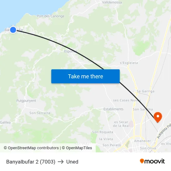 Banyalbufar 2 (7003) to Uned map