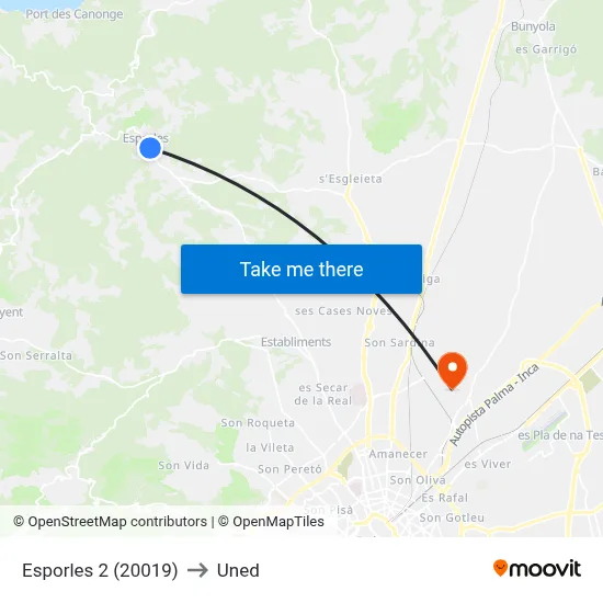 Esporles 2 (20019) to Uned map