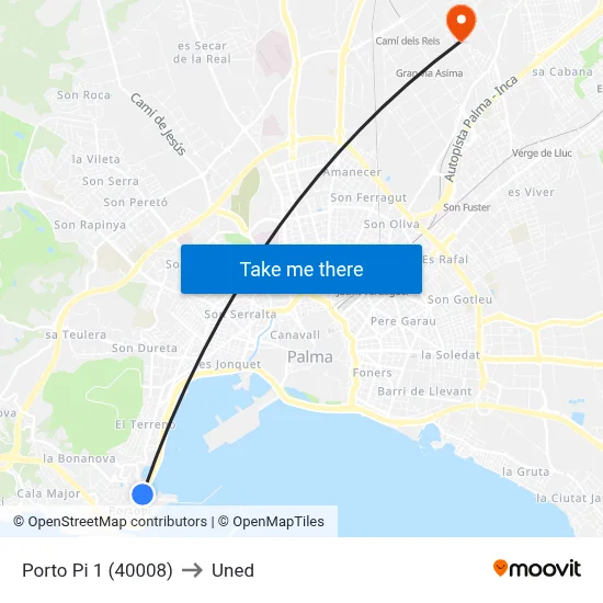 Porto Pi 1 (40008) to Uned map
