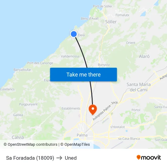 Sa Foradada (18009) to Uned map