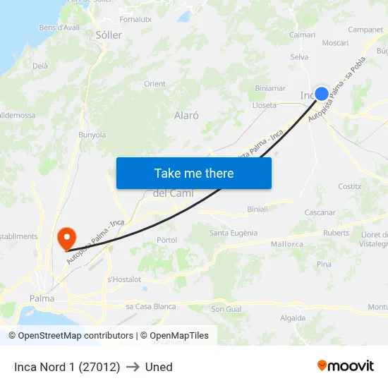 Inca Nord 1 (27012) to Uned map