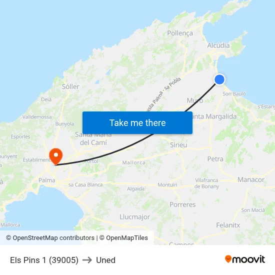 Els Pins 1 (39005) to Uned map