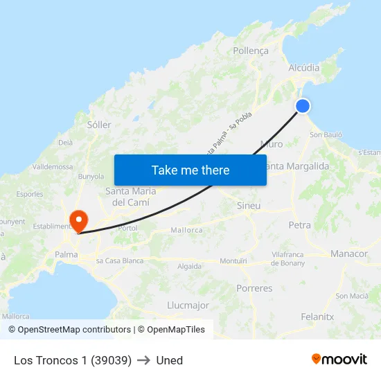 Los Troncos 1 (39039) to Uned map