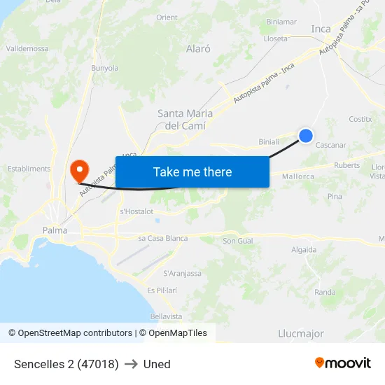 Sencelles 2 (47018) to Uned map