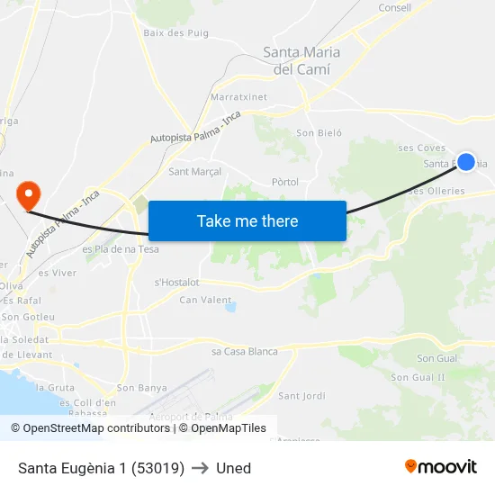 Santa Eugènia 1 (53019) to Uned map