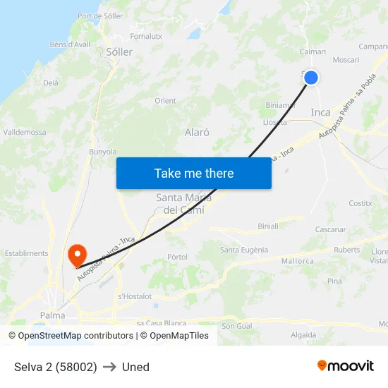 Selva 2 (58002) to Uned map