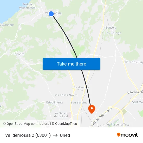 Valldemossa 2 (63001) to Uned map