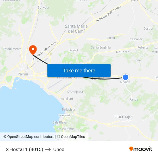 S'Hostal 1 (4015) to Uned map