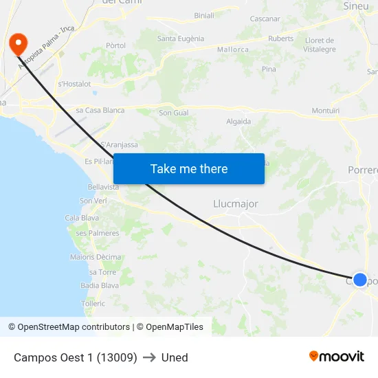 Campos Oest 1 (13009) to Uned map