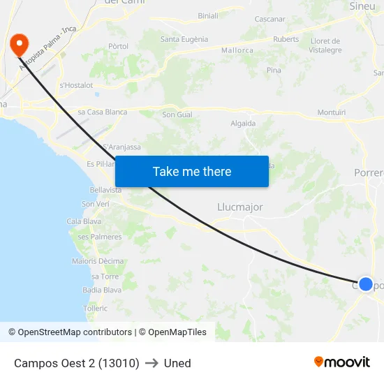 Campos Oest 2 (13010) to Uned map