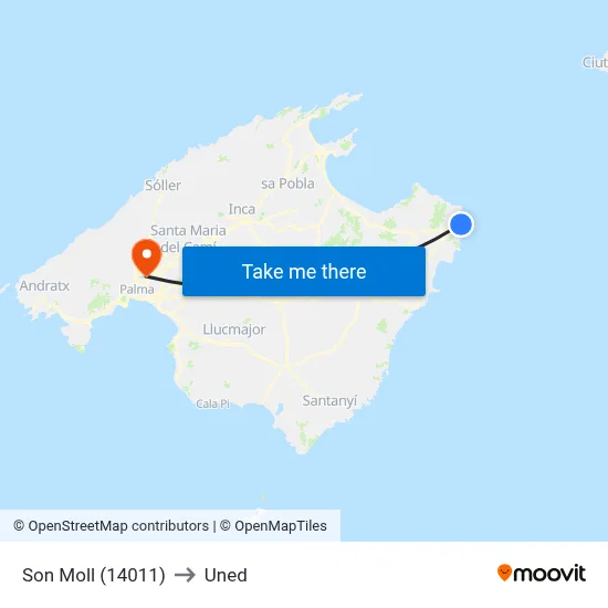 Son Moll (14011) to Uned map
