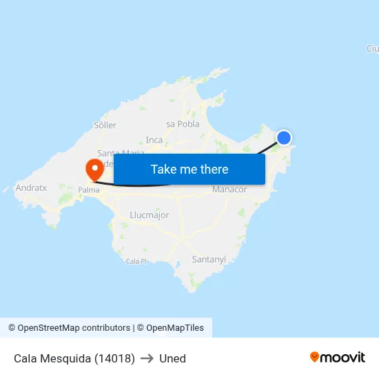 Cala Mesquida (14018) to Uned map