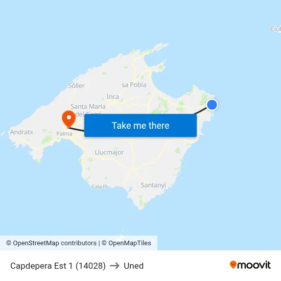 Capdepera Est 1 (14028) to Uned map