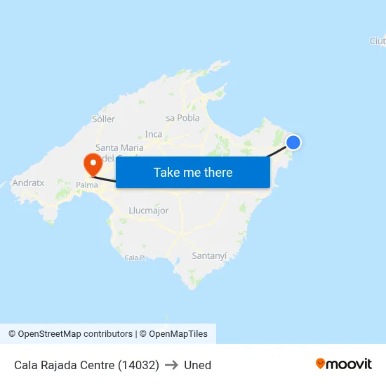 Cala Rajada Centre (14032) to Uned map