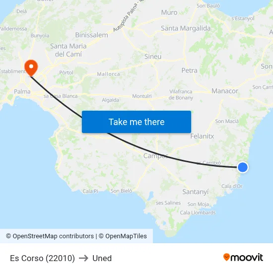 Es Corso (22010) to Uned map