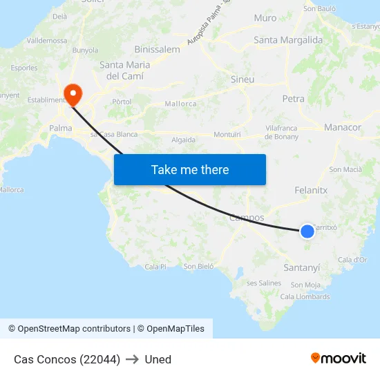 Cas Concos (22044) to Uned map