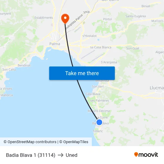 Badia Blava 1 (31114) to Uned map