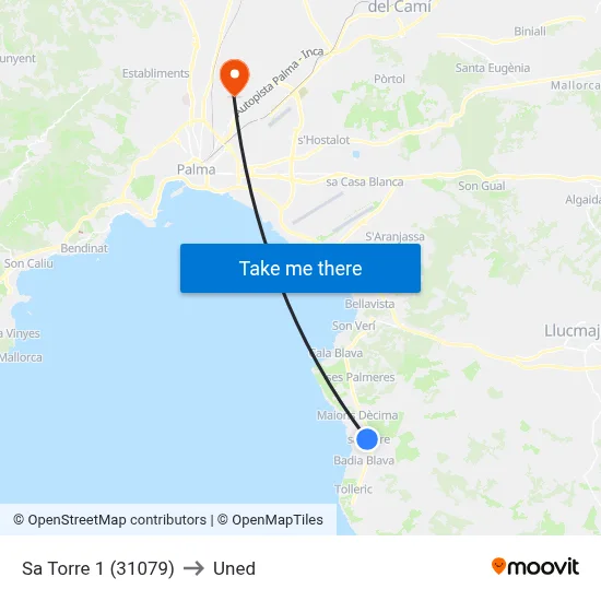 Sa Torre 1 (31079) to Uned map