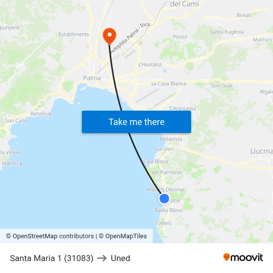Santa Maria 1 (31083) to Uned map