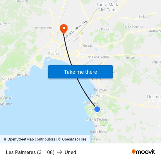 Les Palmeres (31108) to Uned map