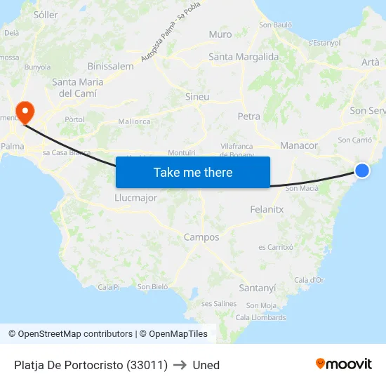 Platja De Portocristo (33011) to Uned map