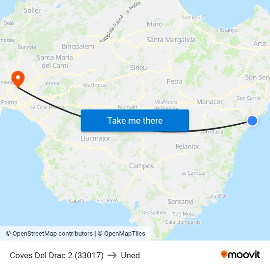 Coves Del Drac 2 (33017) to Uned map