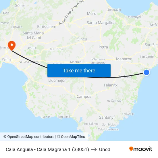 Cala Anguila - Cala Magrana 1 (33051) to Uned map
