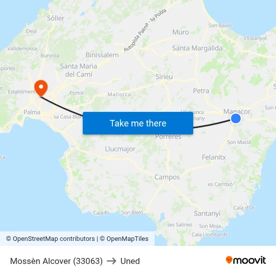 Mossèn Alcover (33063) to Uned map