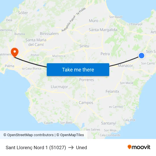 Sant Llorenç Nord 1 (51027) to Uned map