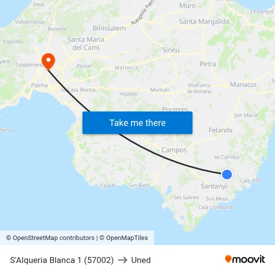 S'Alqueria Blanca 1 (57002) to Uned map