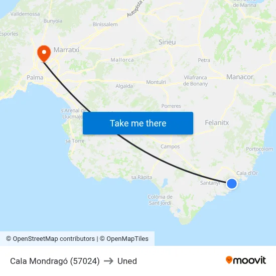 Cala Mondragó (57024) to Uned map