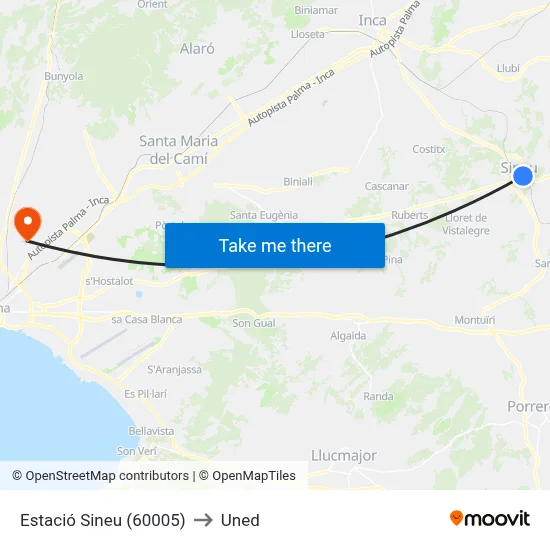 Estació Sineu (60005) to Uned map