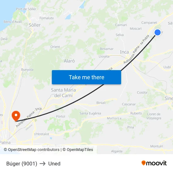 Búger (9001) to Uned map