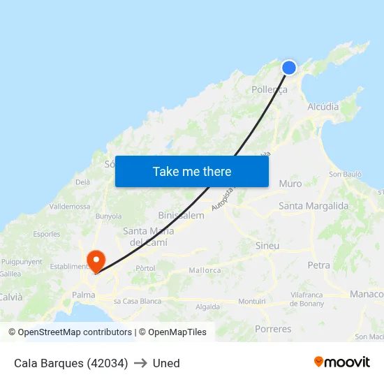 Cala Barques (42034) to Uned map