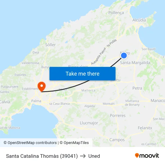 Santa Catalina Thomàs (39041) to Uned map