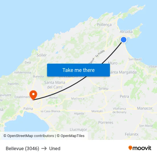 Bellevue (3046) to Uned map
