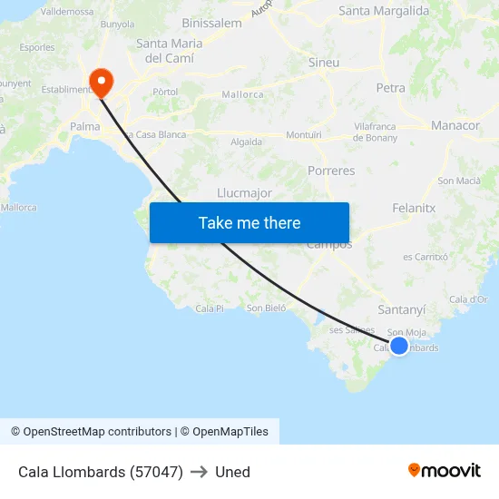 Cala Llombards (57047) to Uned map