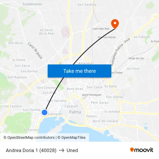 Andrea Doria 1 (40028) to Uned map
