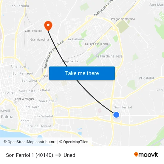 Son Ferriol 1 (40140) to Uned map
